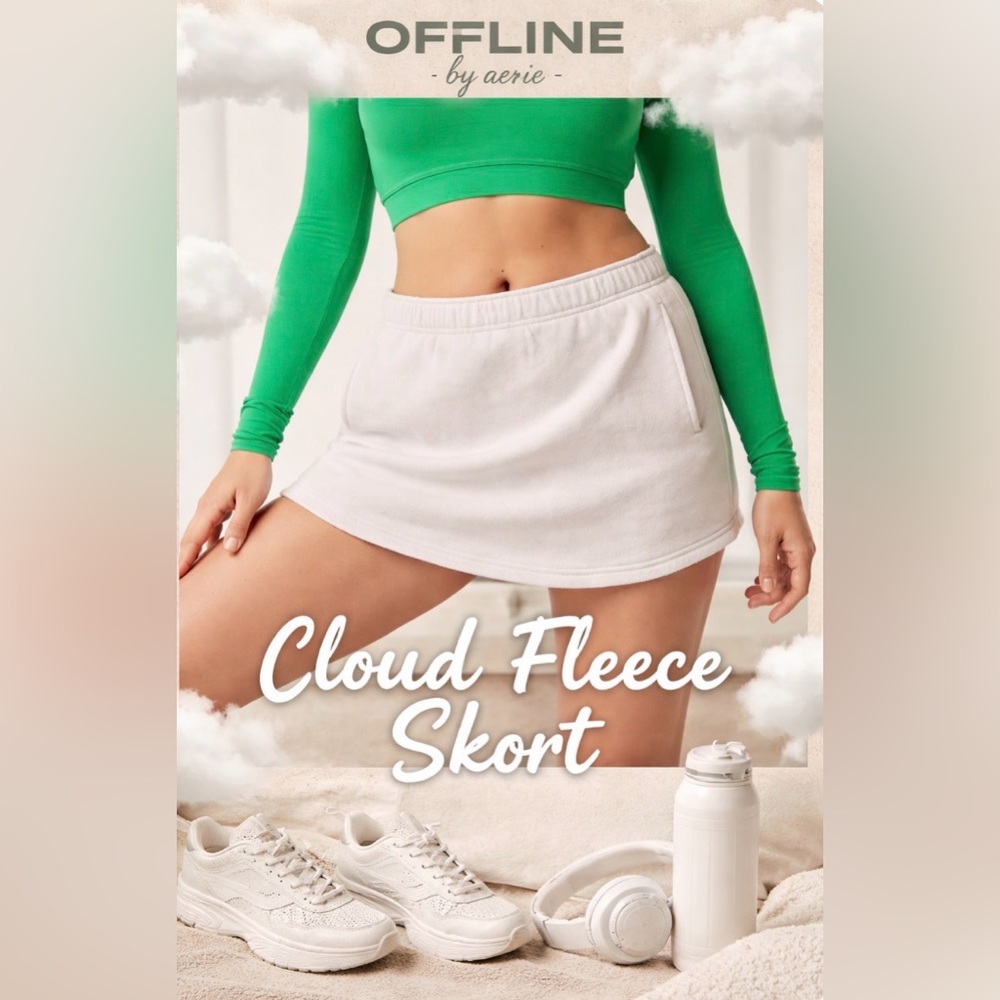 OFFLINE by Aerie Cloud Fleece Bubble Skort - Cream / Off-White - Medium